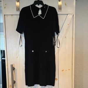 Karl Lagerfeld Black Mini Dress with White Pearl Trim